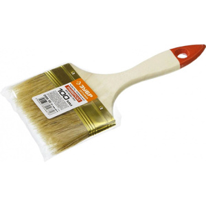 Кисть плоская ЗУБР "УНИВЕРСАЛ-ОПТИМА", светлая щетина, деревянная ручка, 100мм