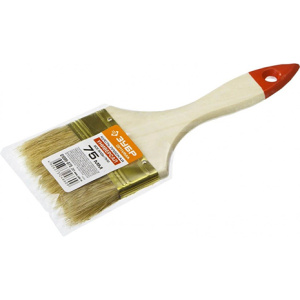 Кисть плоская ЗУБР "УНИВЕРСАЛ-ОПТИМА", светлая щетина, деревянная ручка, 75мм
