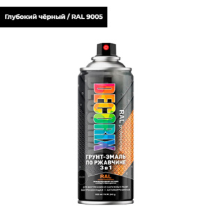 9005 DECORIX Грунт-эмаль по ржавчине 3 в 1 ПРОФЕССИОНАЛЬНАЯ Глубокий-черный глянцевый RAL 9005