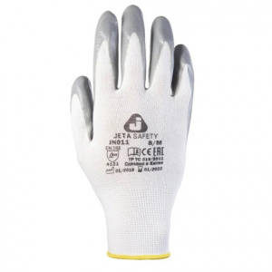 JETAPRO Перчатки из полиэф. пряжи c нитриловым покрытием,цвет БЕЛ/СЕР (размер XL) Цена за пару (12шт
